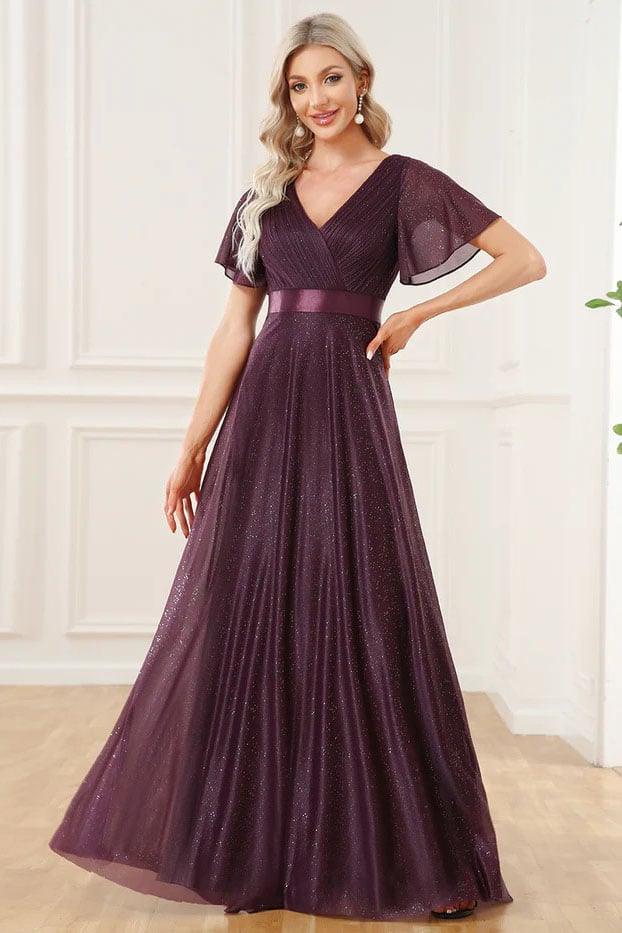 A-Line Sweep-Brush Train Glitter Bridesmaid Dress CB0671 - COCOMELODY