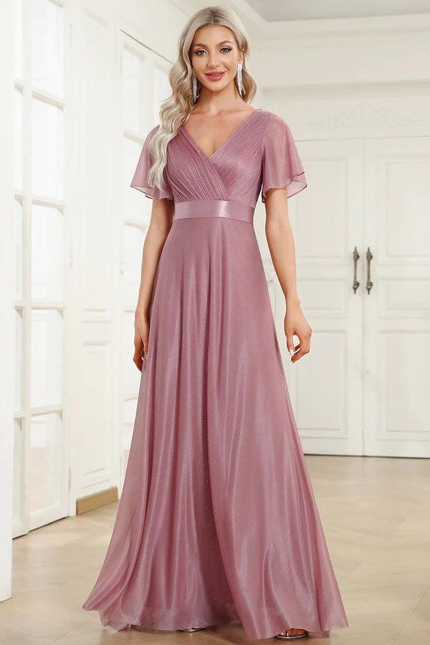 A-Line Sweep-Brush Train Glitter Bridesmaid Dress CB0671 - COCOMELODY