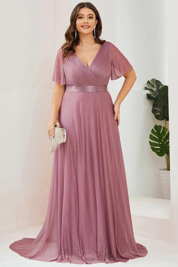 A-Line Sweep-Brush Train Glitter Bridesmaid Dress CB0671 - COCOMELODY