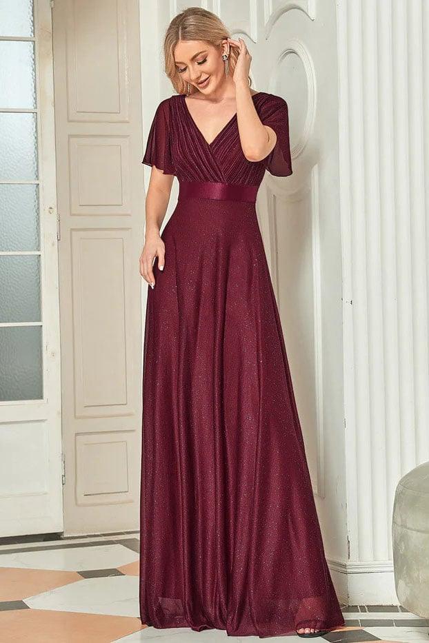 A-Line Sweep-Brush Train Glitter Bridesmaid Dress CB0671 - COCOMELODY