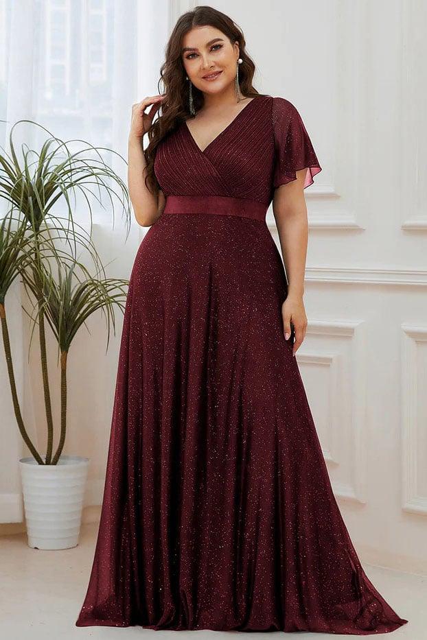 A-Line Sweep-Brush Train Glitter Bridesmaid Dress CB0671 - COCOMELODY