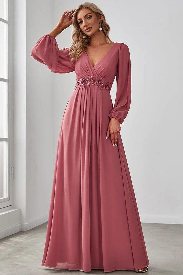 A-Line Floor Length Chiffon Bridesmaid Dress CB0672 - COCOMELODY