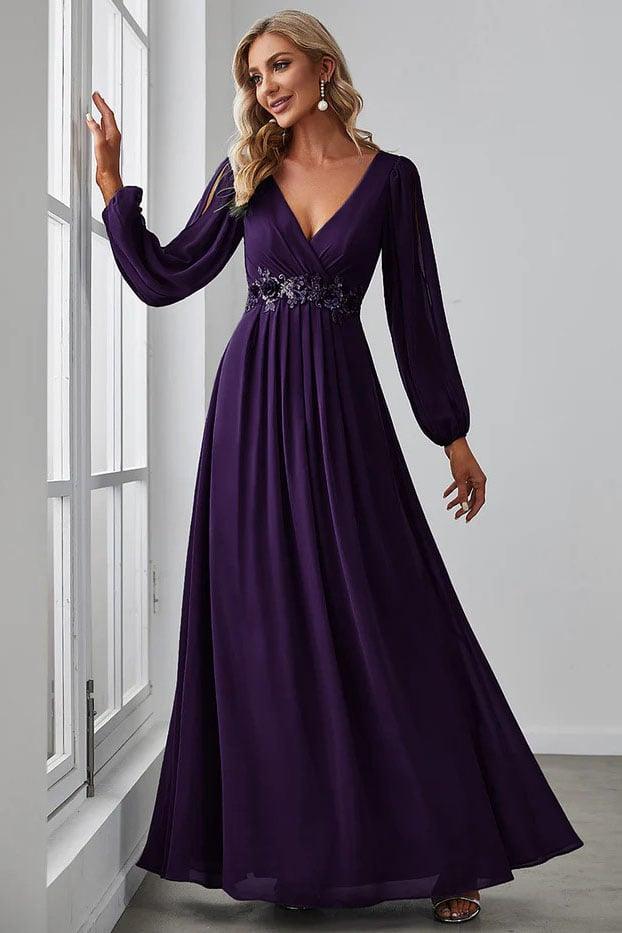 A-Line Floor Length Chiffon Bridesmaid Dress CB0672 - COCOMELODY