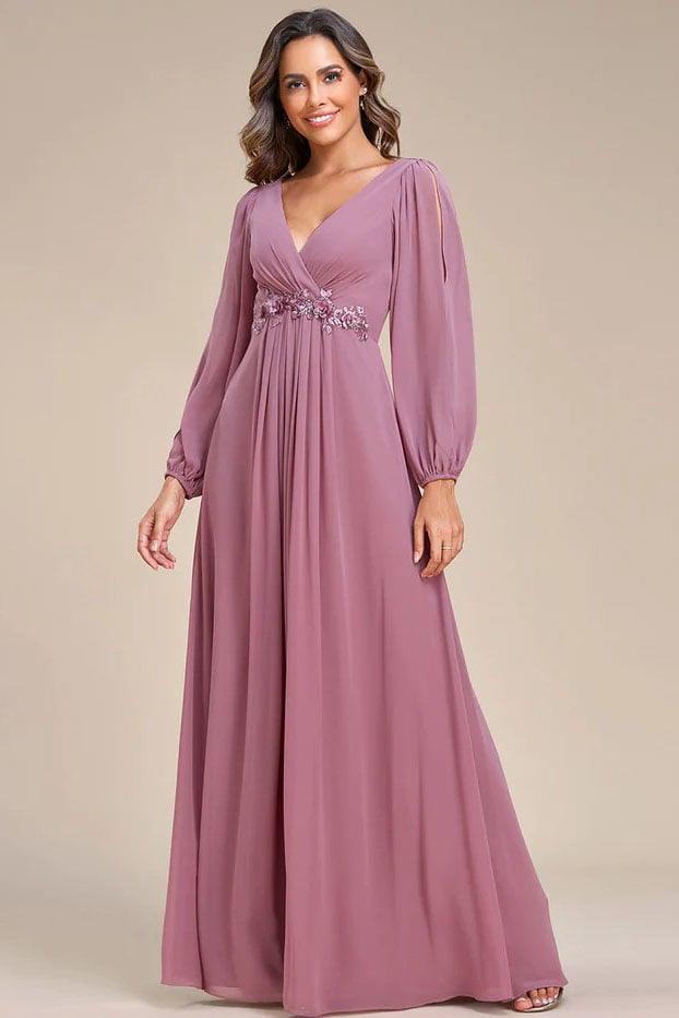 A-Line Floor Length Chiffon Bridesmaid Dress CB0672 - COCOMELODY