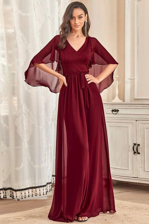 A-Line Floor Length Chiffon Bridesmaid Dress CB0673 - COCOMELODY