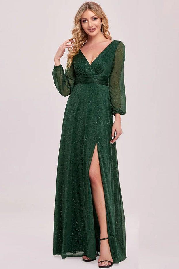 A-Line Floor Length Glitter Bridesmaid Dress CB0675 - COCOMELODY