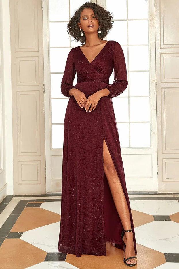 A-Line Floor Length Glitter Bridesmaid Dress CB0675 - COCOMELODY