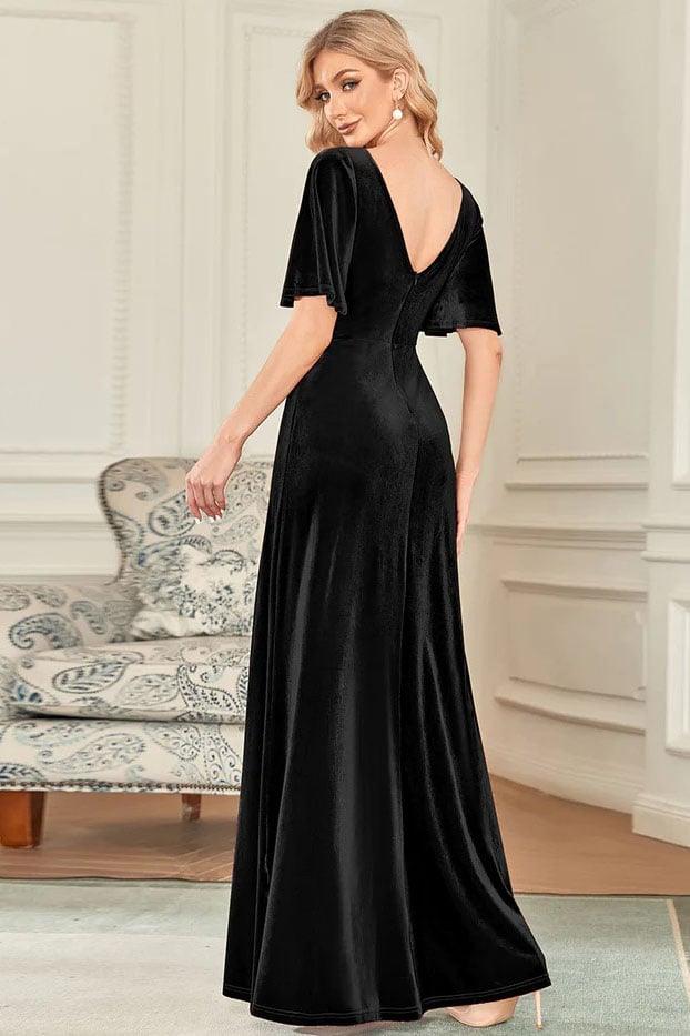 A-Line Floor Length Velvet Bridesmaid Dress CB0676 - COCOMELODY