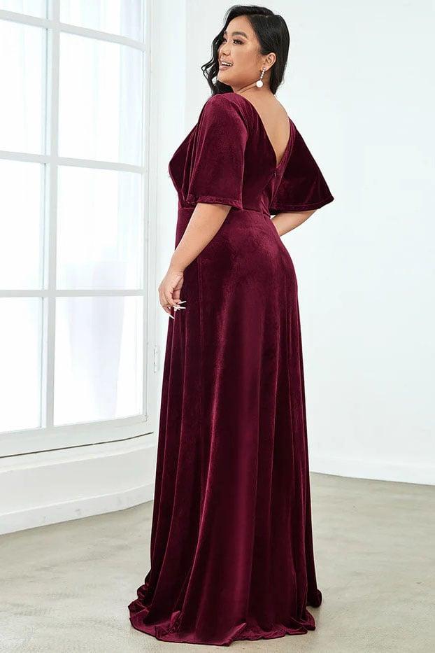 A-Line Floor Length Velvet Bridesmaid Dress CB0676 - COCOMELODY
