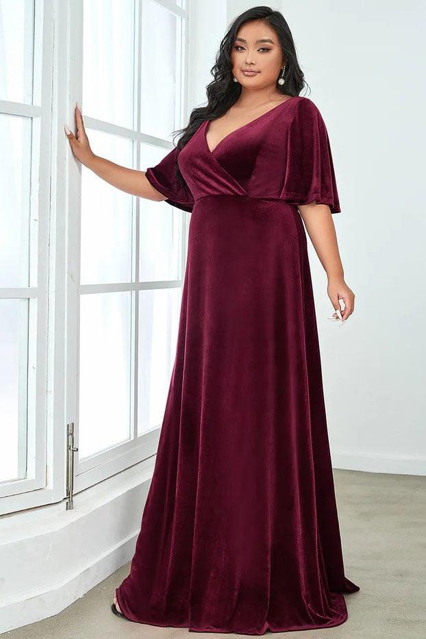 A-Line Floor Length Velvet Bridesmaid Dress CB0676 - COCOMELODY