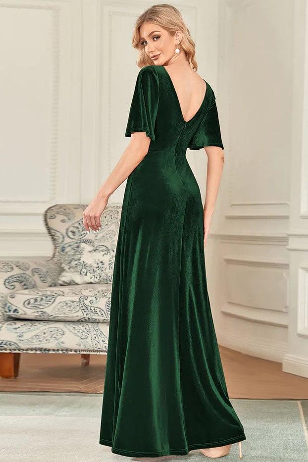 A-Line Floor Length Velvet Bridesmaid Dress CB0676 - COCOMELODY