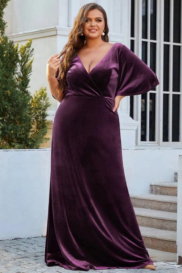 A-Line Floor Length Velvet Bridesmaid Dress CB0676 - COCOMELODY