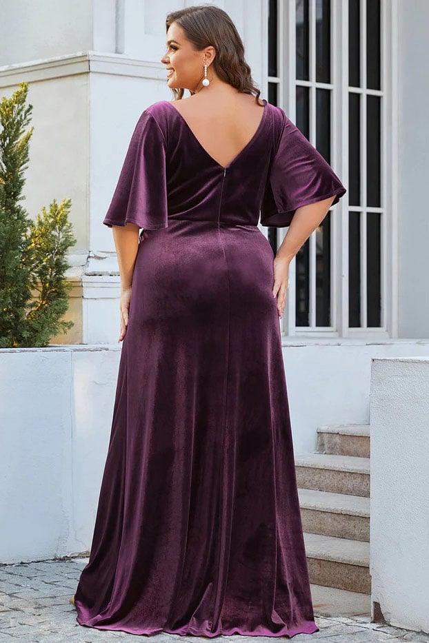 A-Line Floor Length Velvet Bridesmaid Dress CB0676 - COCOMELODY