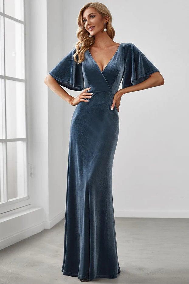 A-Line Floor Length Velvet Bridesmaid Dress CB0676 - COCOMELODY