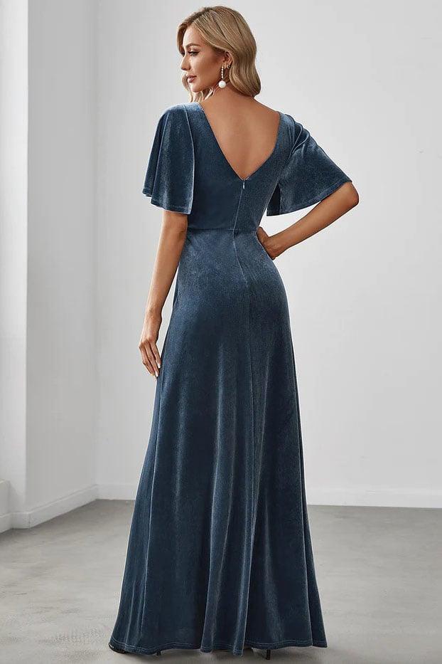 A-Line Floor Length Velvet Bridesmaid Dress CB0676 - COCOMELODY