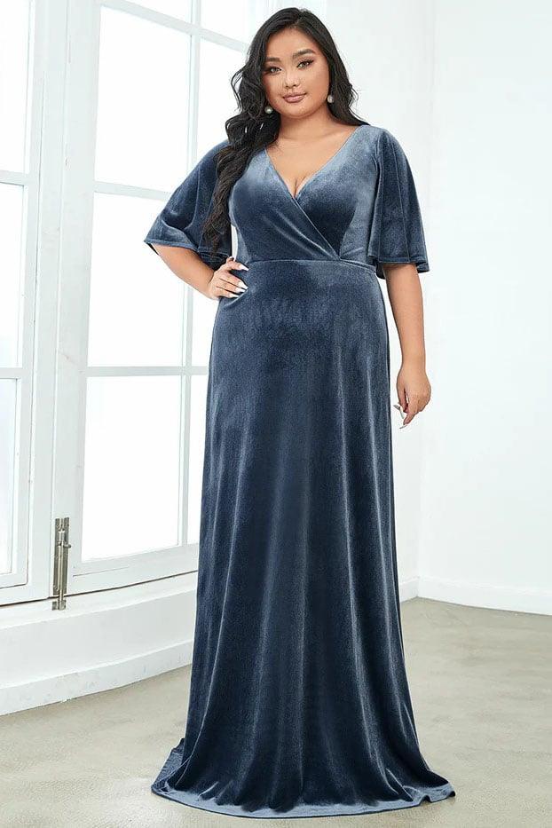 A-Line Floor Length Velvet Bridesmaid Dress CB0676 - COCOMELODY