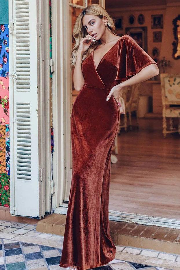 A-Line Floor Length Velvet Bridesmaid Dress CB0676 - COCOMELODY