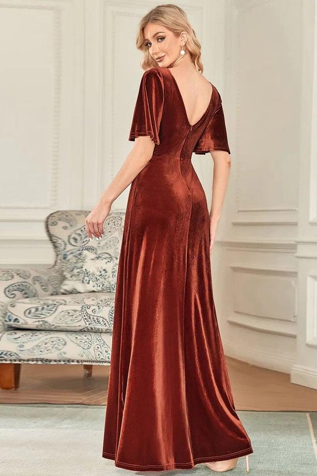 A-Line Floor Length Velvet Bridesmaid Dress CB0676 - COCOMELODY