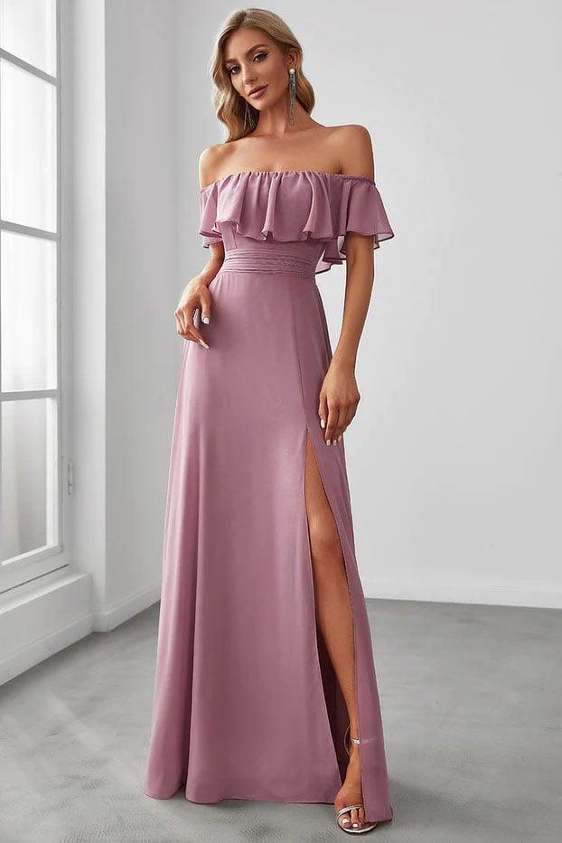 A-Line Floor Length Chiffon Bridesmaid Dress CB0677 - COCOMELODY