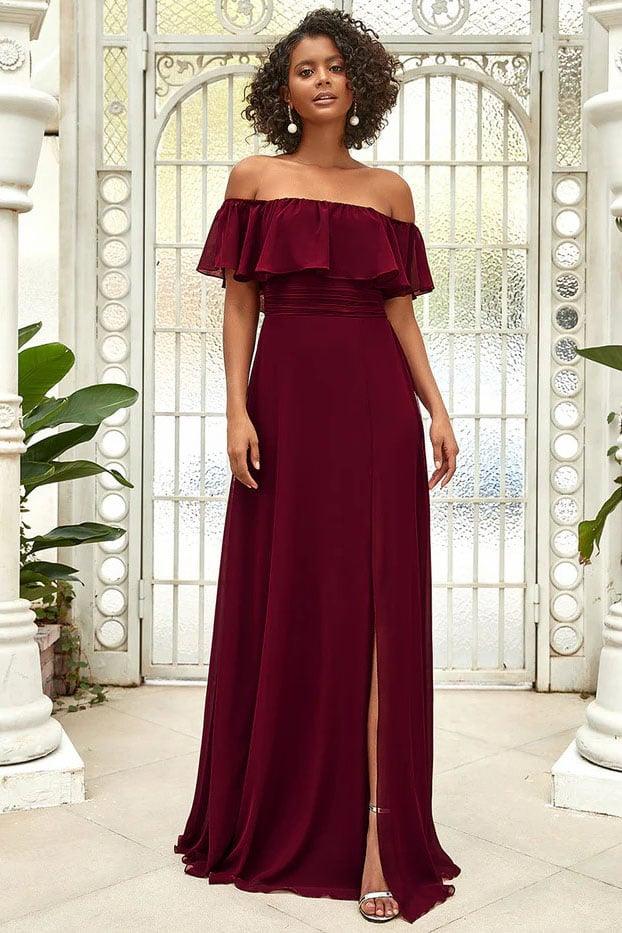 A-Line Floor Length Chiffon Bridesmaid Dress CB0677 - COCOMELODY