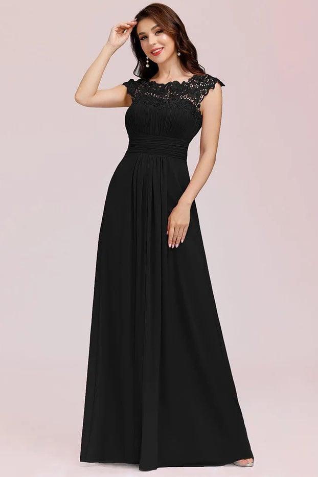 A-Line Floor Length Chiffon Lace Bridesmaid Dress CB0683 - COCOMELODY