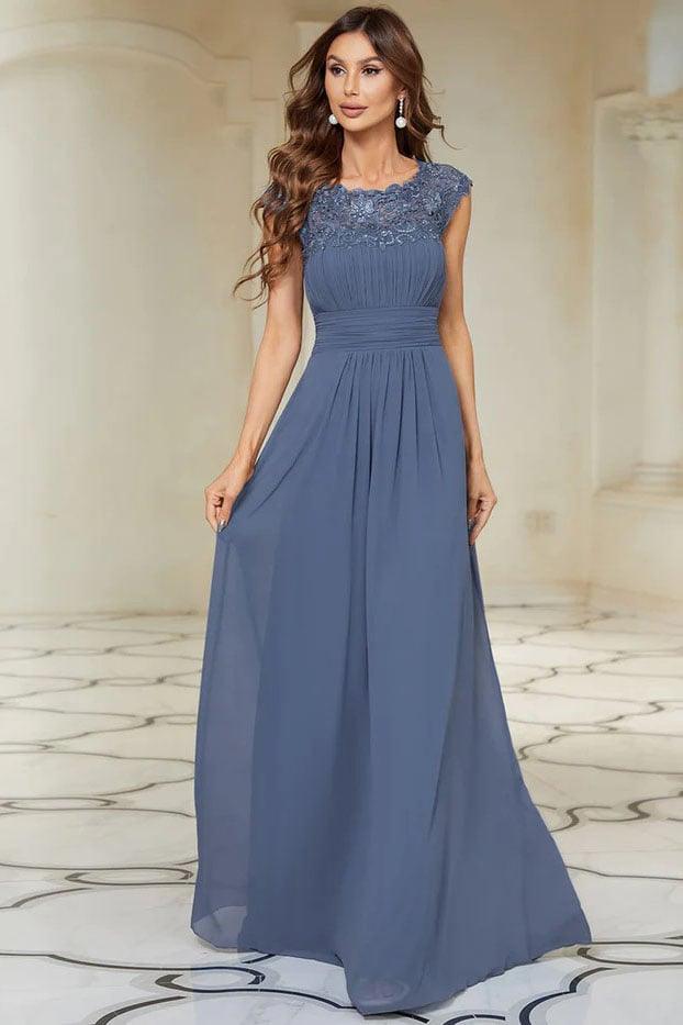 A-Line Floor Length Chiffon Lace Bridesmaid Dress CB0683 - COCOMELODY