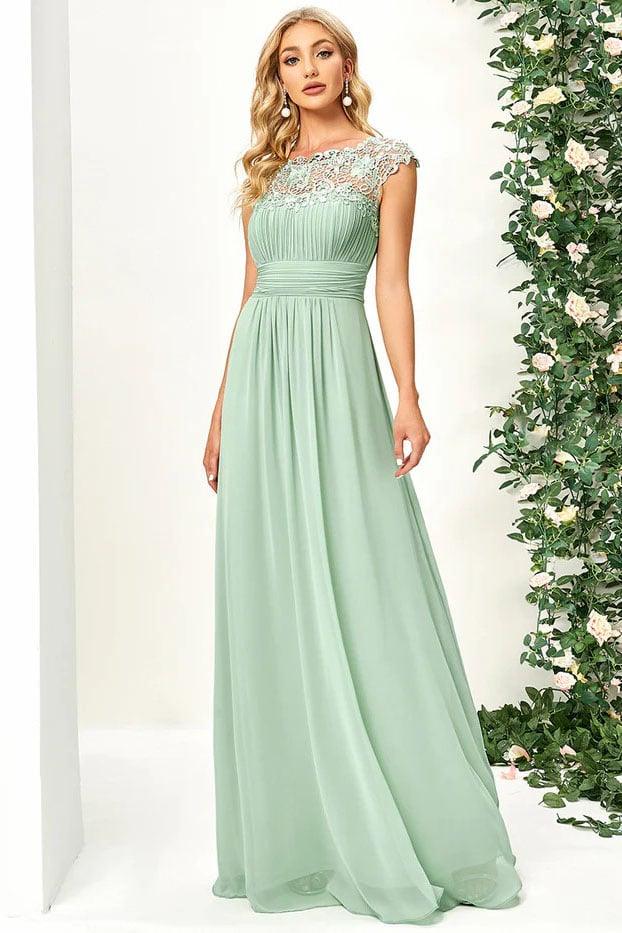 A-Line Floor Length Chiffon Lace Bridesmaid Dress CB0683 - COCOMELODY