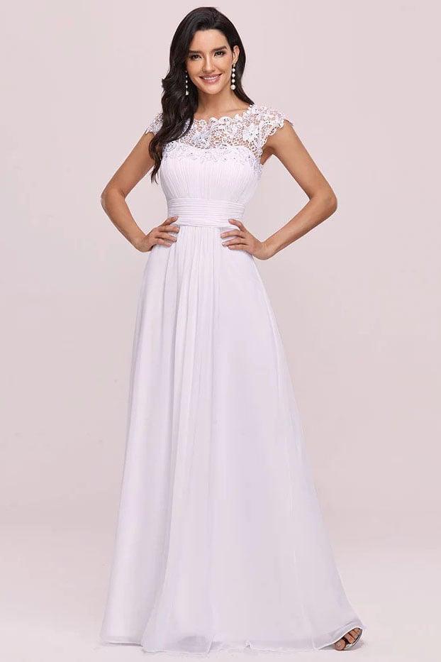A-Line Floor Length Chiffon Lace Bridesmaid Dress CB0683 - COCOMELODY