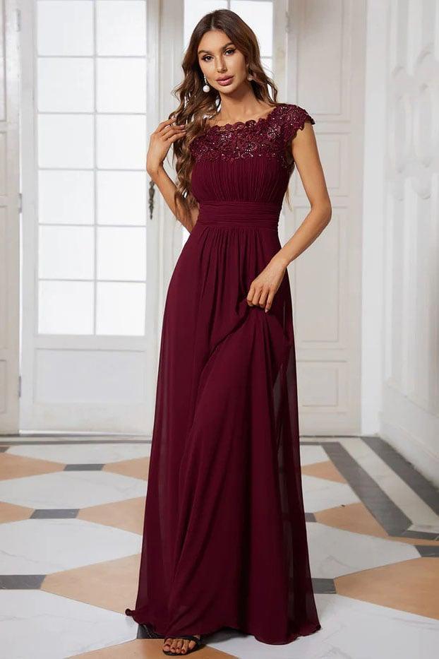 A-Line Floor Length Chiffon Lace Bridesmaid Dress CB0683 - COCOMELODY