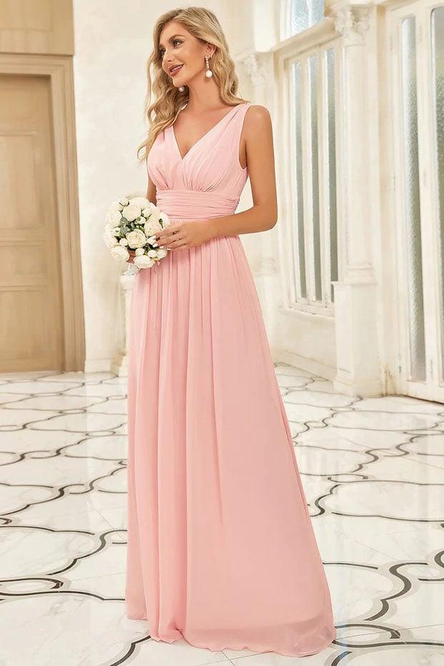 A-Line Floor Length Chiffon Bridesmaid Dress CB0697 - COCOMELODY