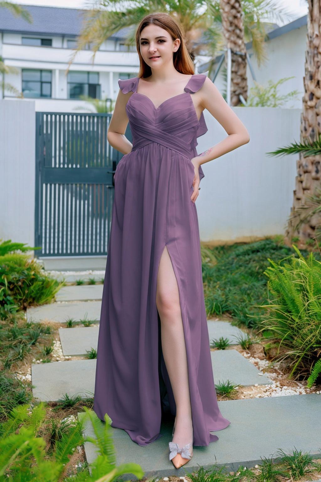 A-Line Floor Length Chiffon Bridesmaid Dress CB0706 - COCOMELODY