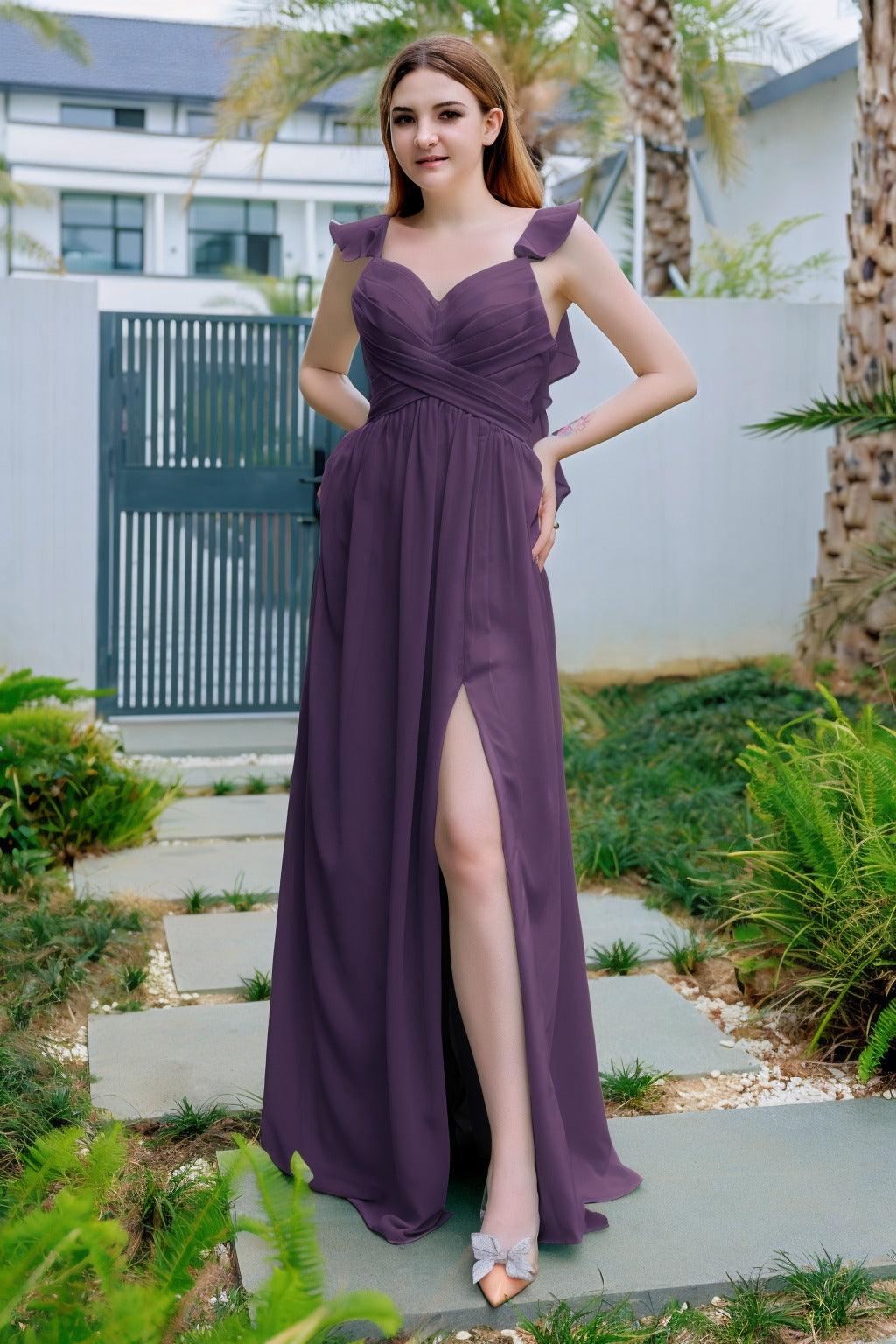 A-Line Floor Length Chiffon Bridesmaid Dress CB0706 - COCOMELODY