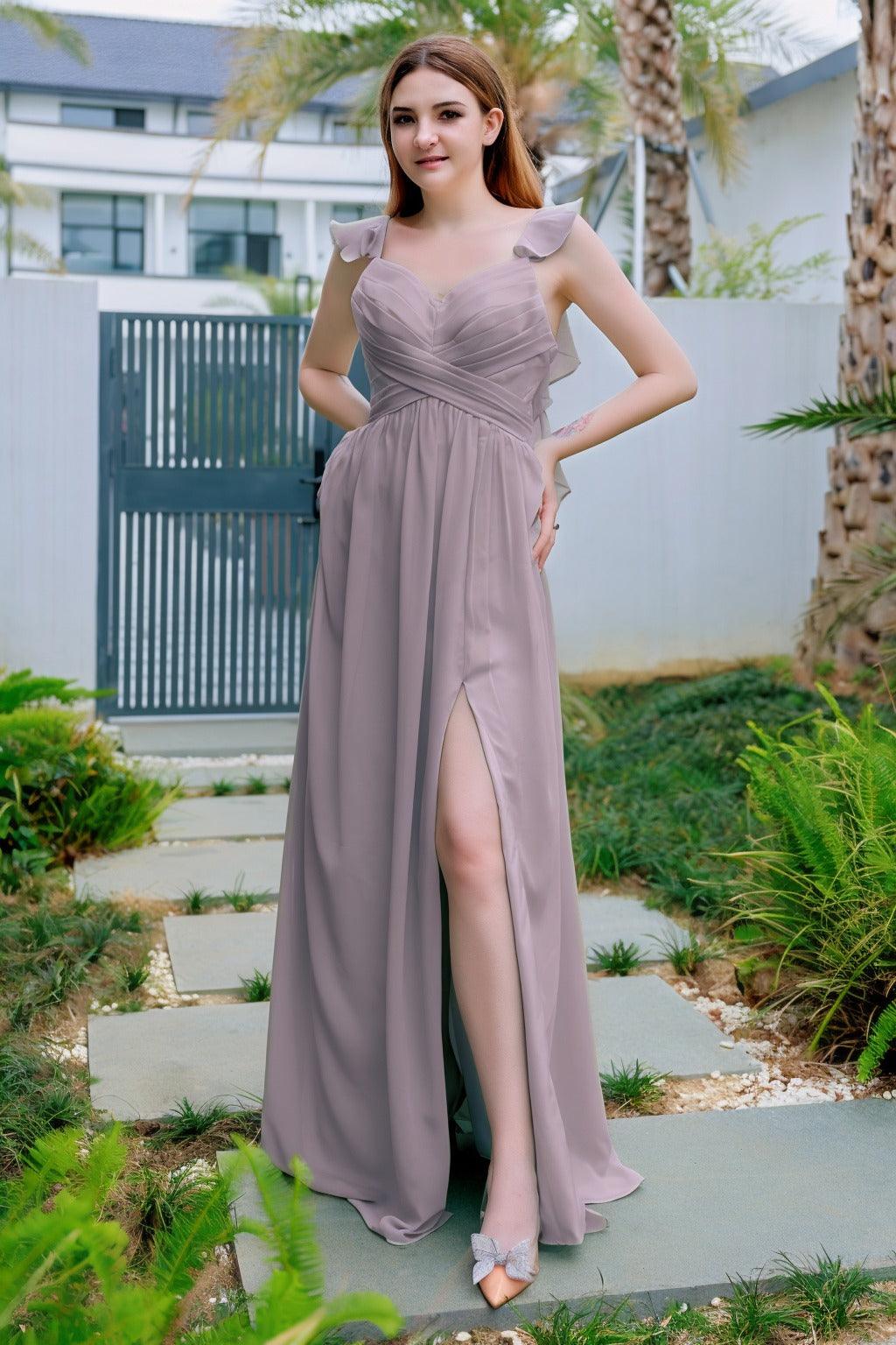 A-Line Floor Length Chiffon Bridesmaid Dress CB0706 - COCOMELODY