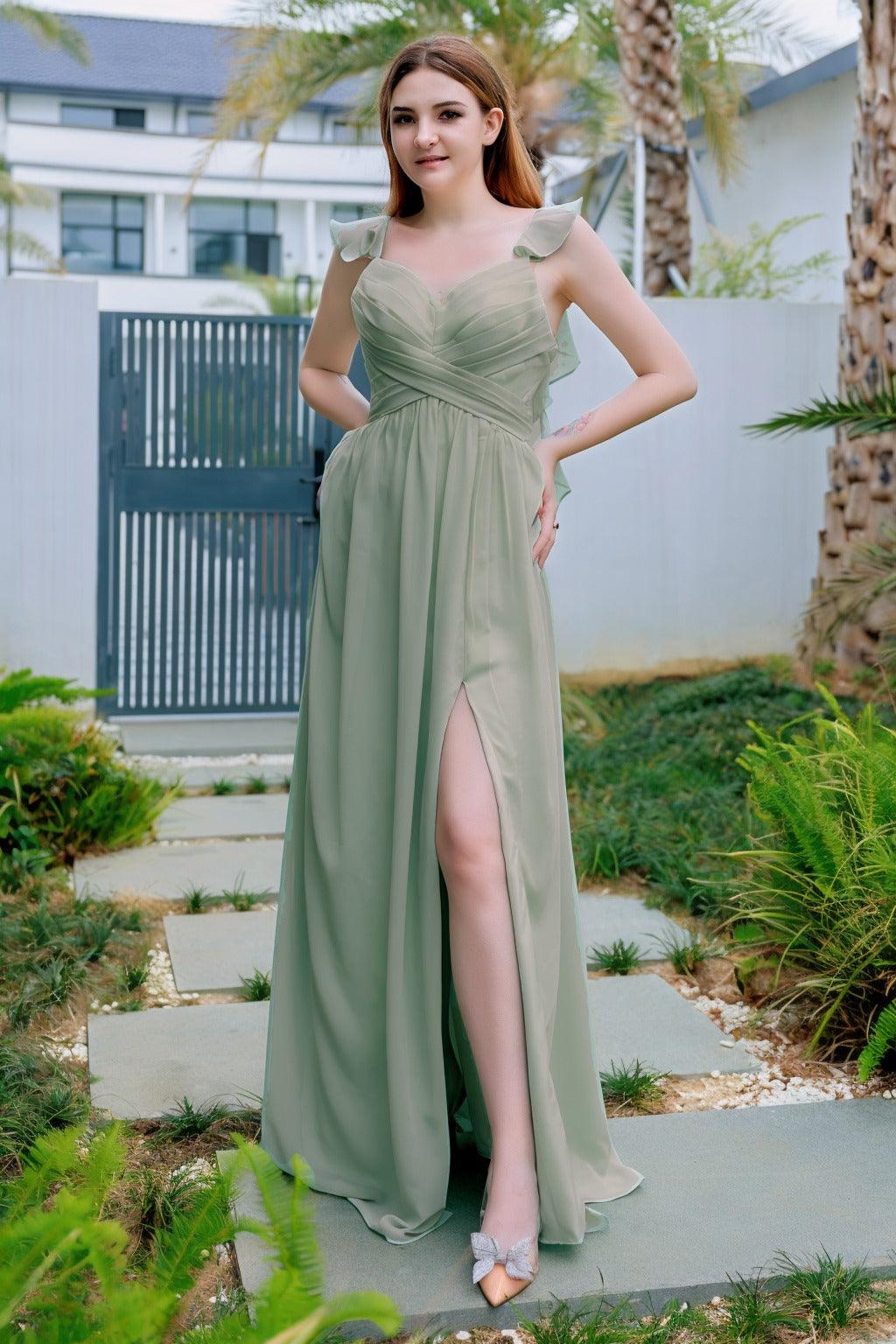 A-Line Floor Length Chiffon Bridesmaid Dress CB0706 - COCOMELODY