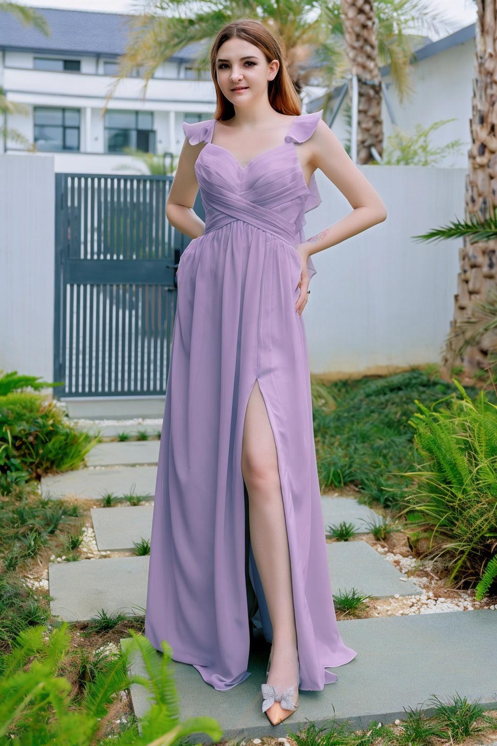 A-Line Floor Length Chiffon Bridesmaid Dress CB0706 - COCOMELODY