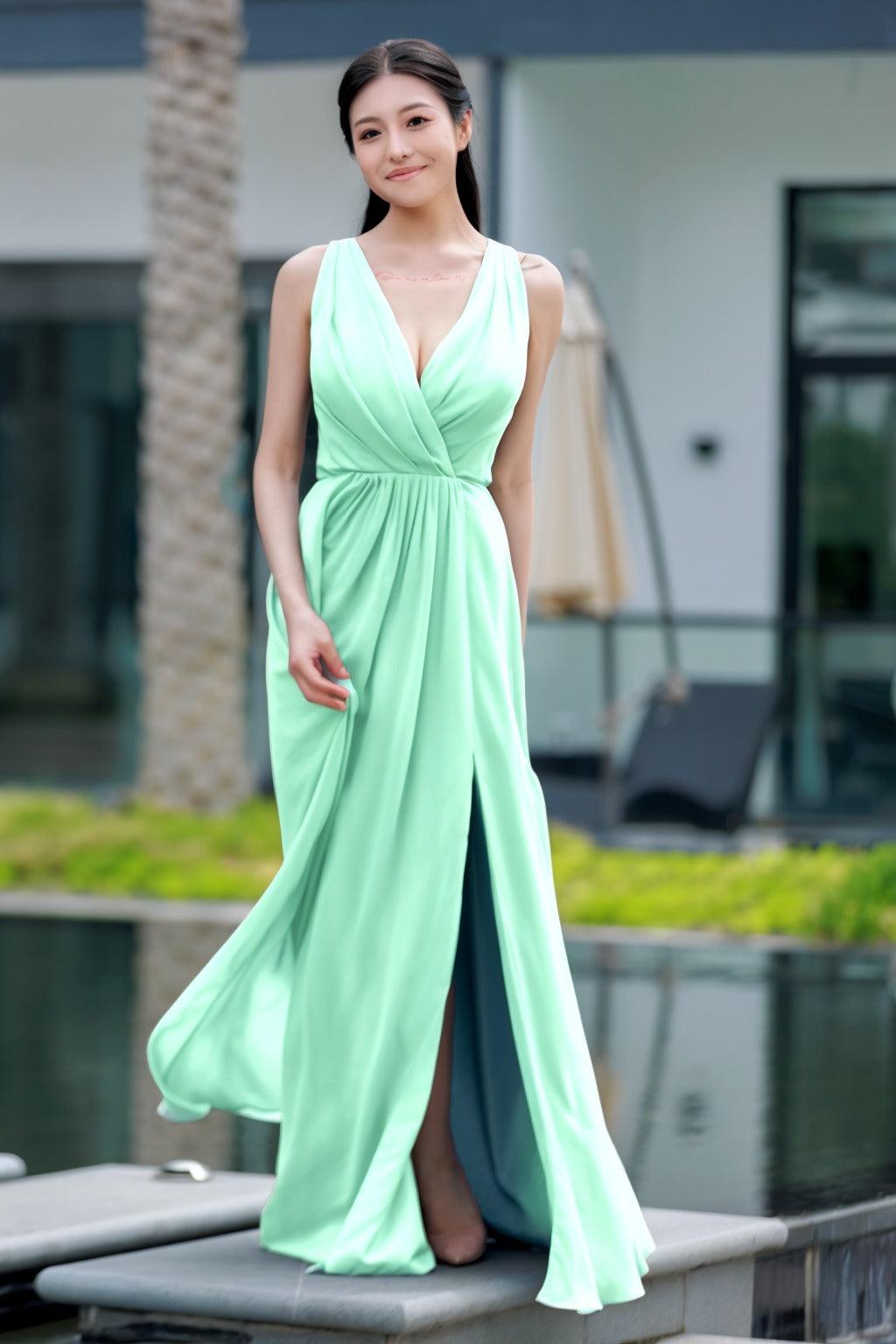 A-Line Floor Length Chiffon Bridesmaid Dress CB0708 - COCOMELODY