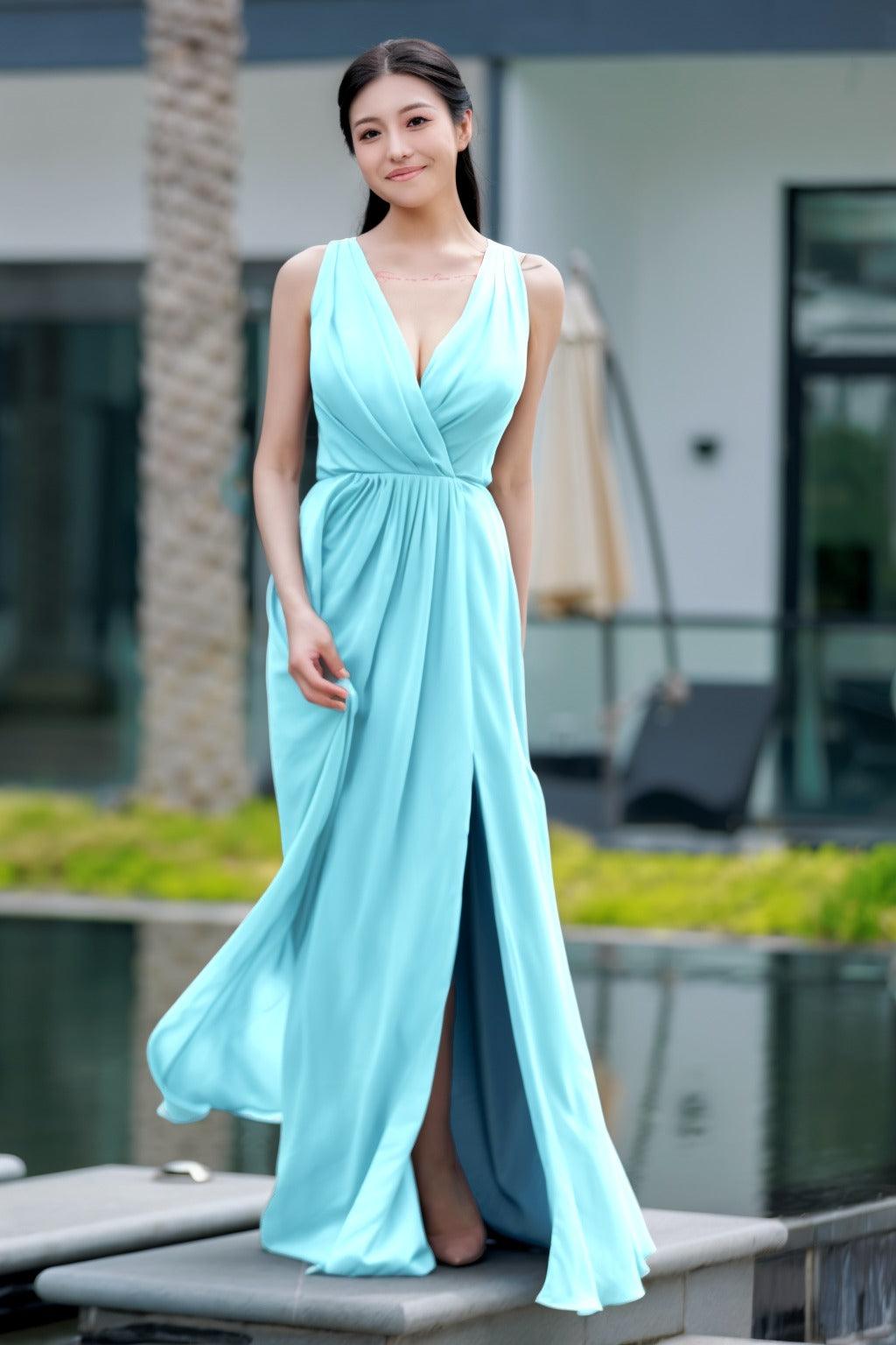 A-Line Floor Length Chiffon Bridesmaid Dress CB0708 - COCOMELODY