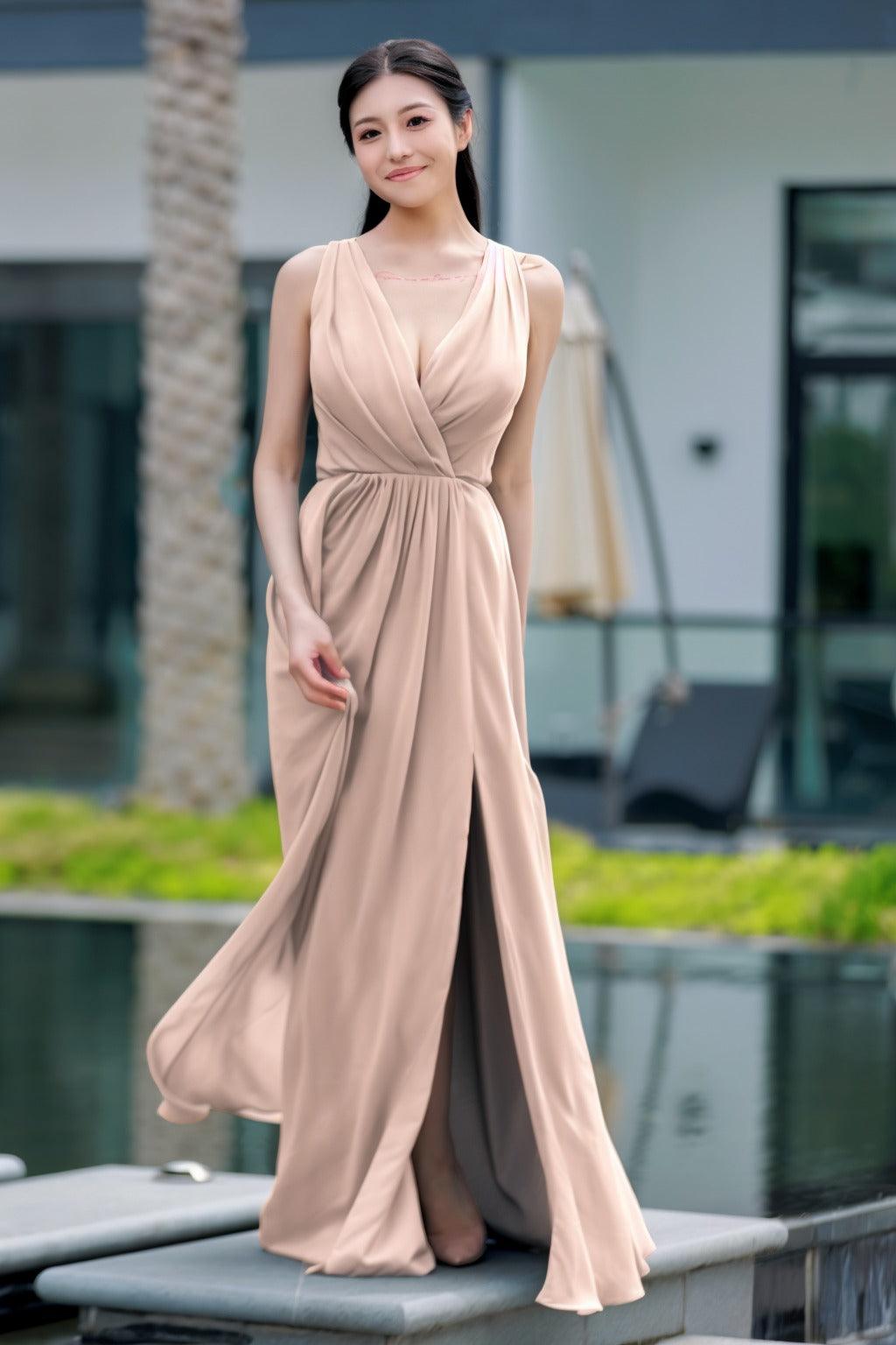 A-Line Floor Length Chiffon Bridesmaid Dress CB0708 - COCOMELODY