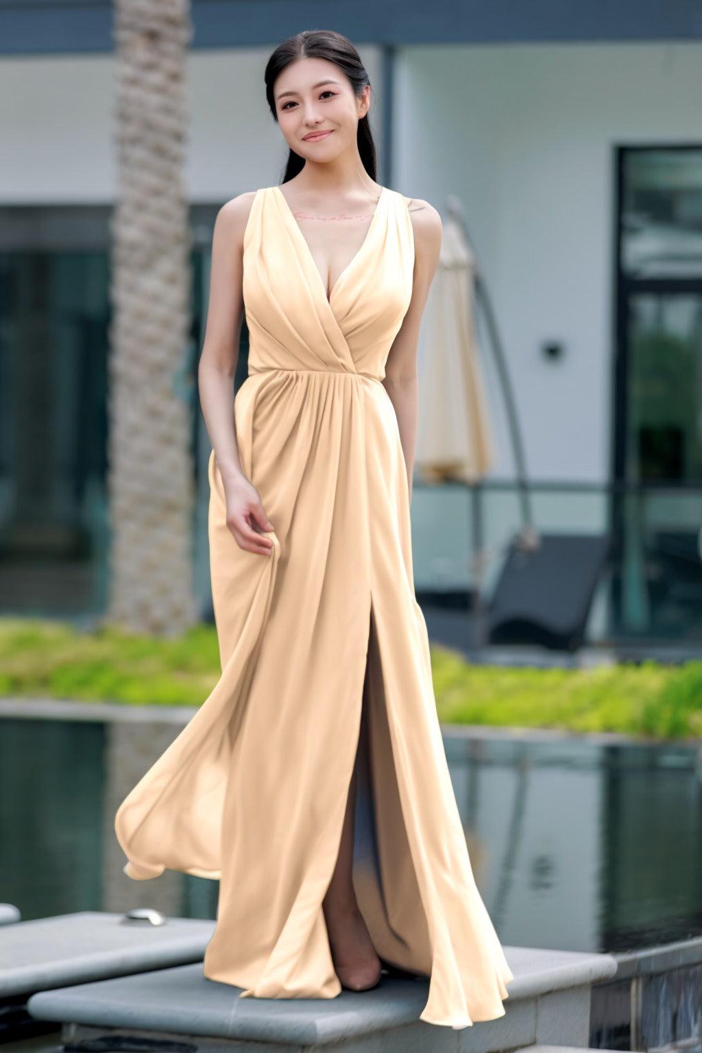 A-Line Floor Length Chiffon Bridesmaid Dress CB0708 - COCOMELODY