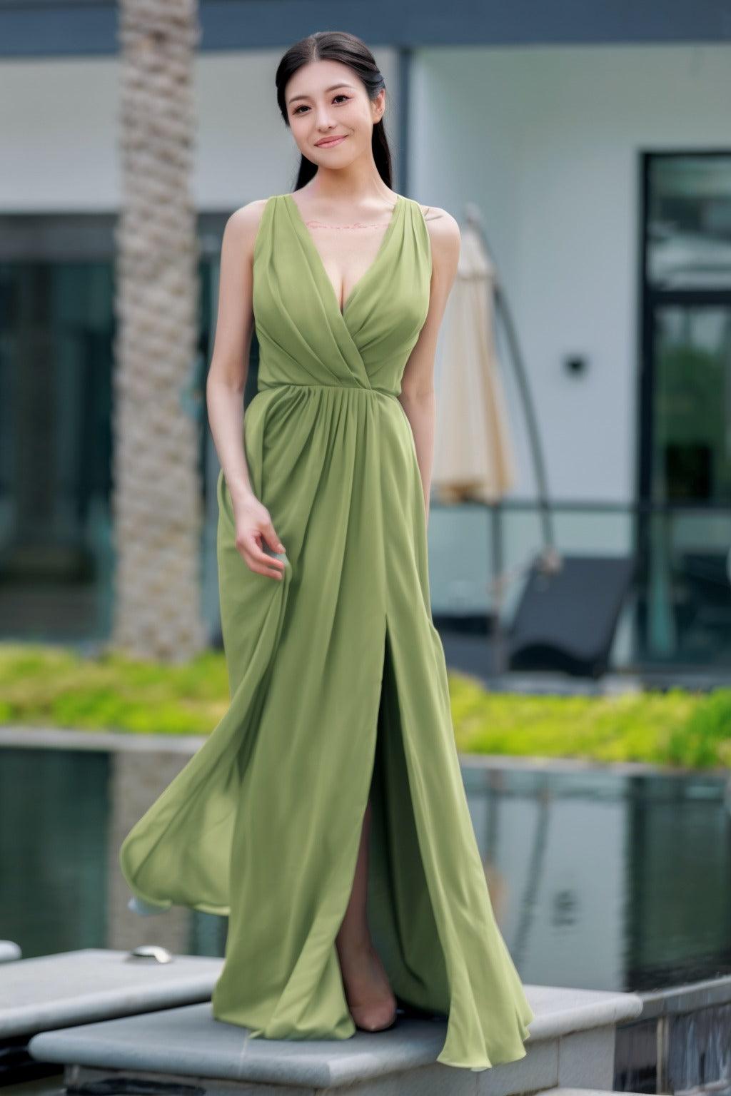 A-Line Floor Length Chiffon Bridesmaid Dress CB0708 - COCOMELODY