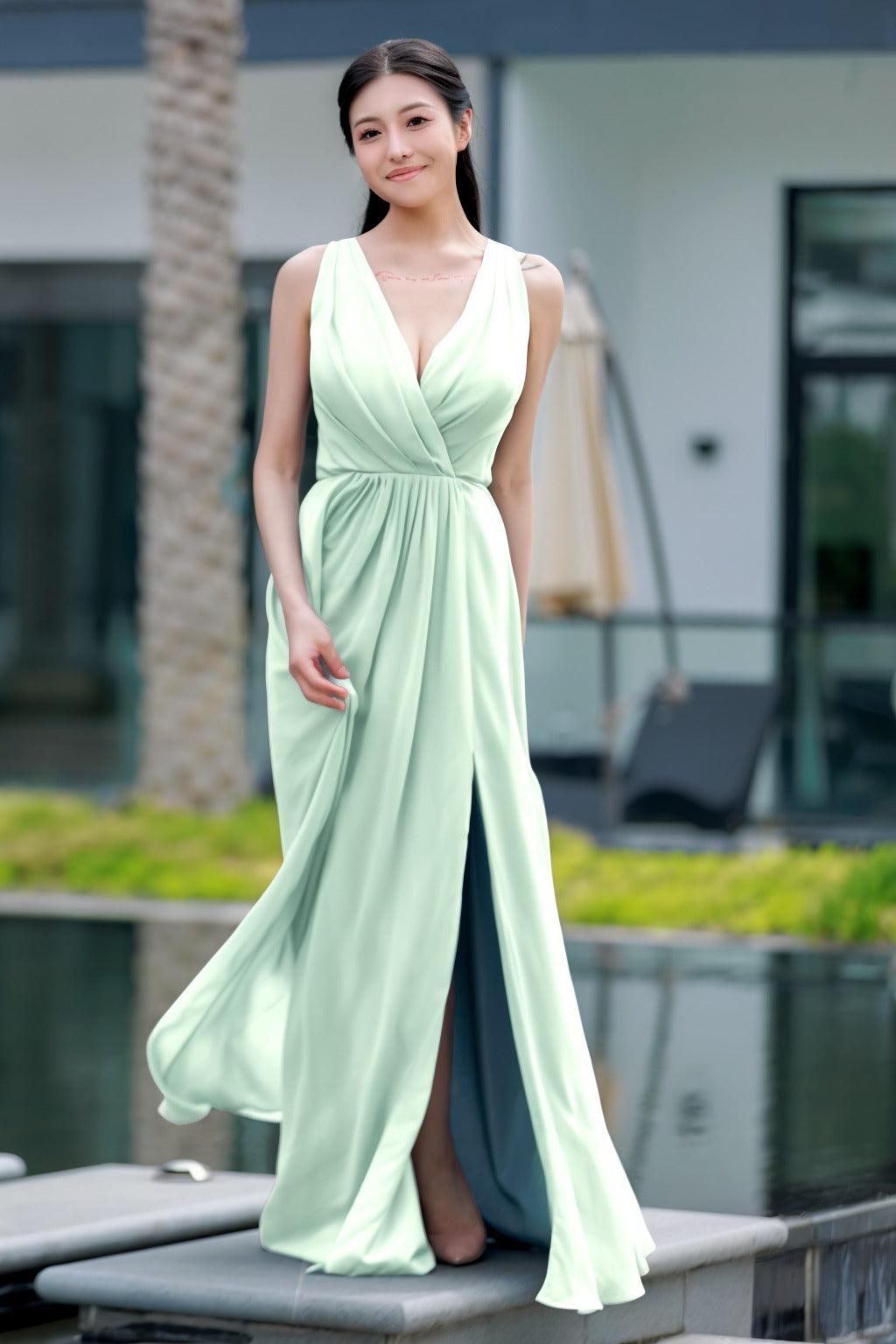 A-Line Floor Length Chiffon Bridesmaid Dress CB0708 - COCOMELODY