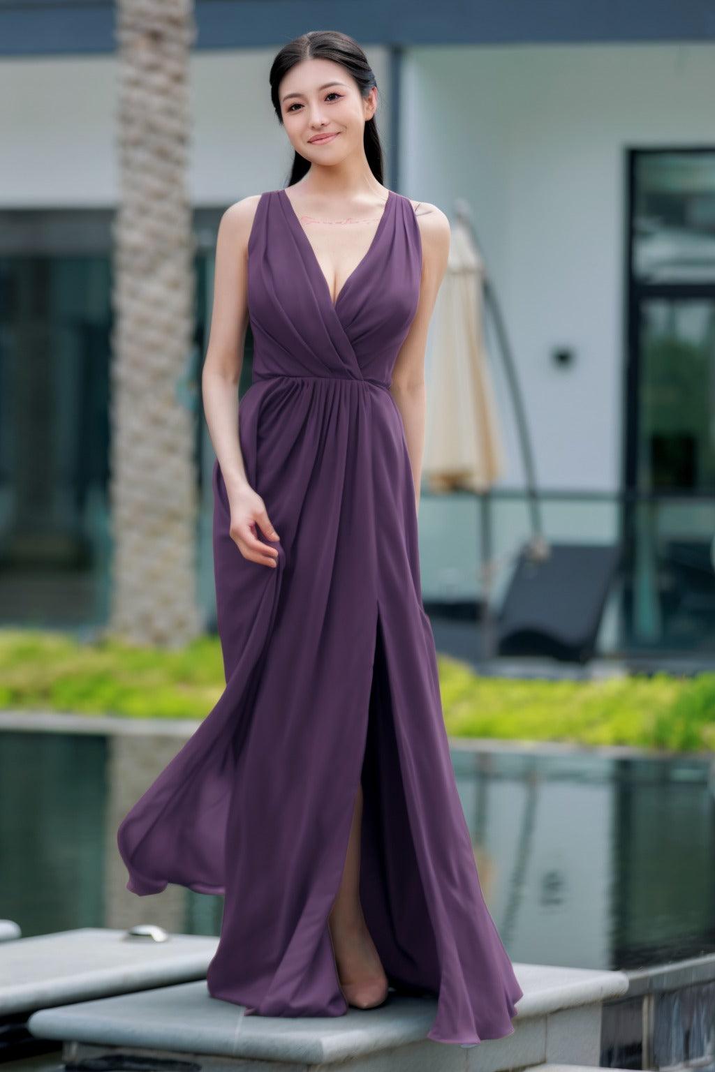 A-Line Floor Length Chiffon Bridesmaid Dress CB0708 - COCOMELODY