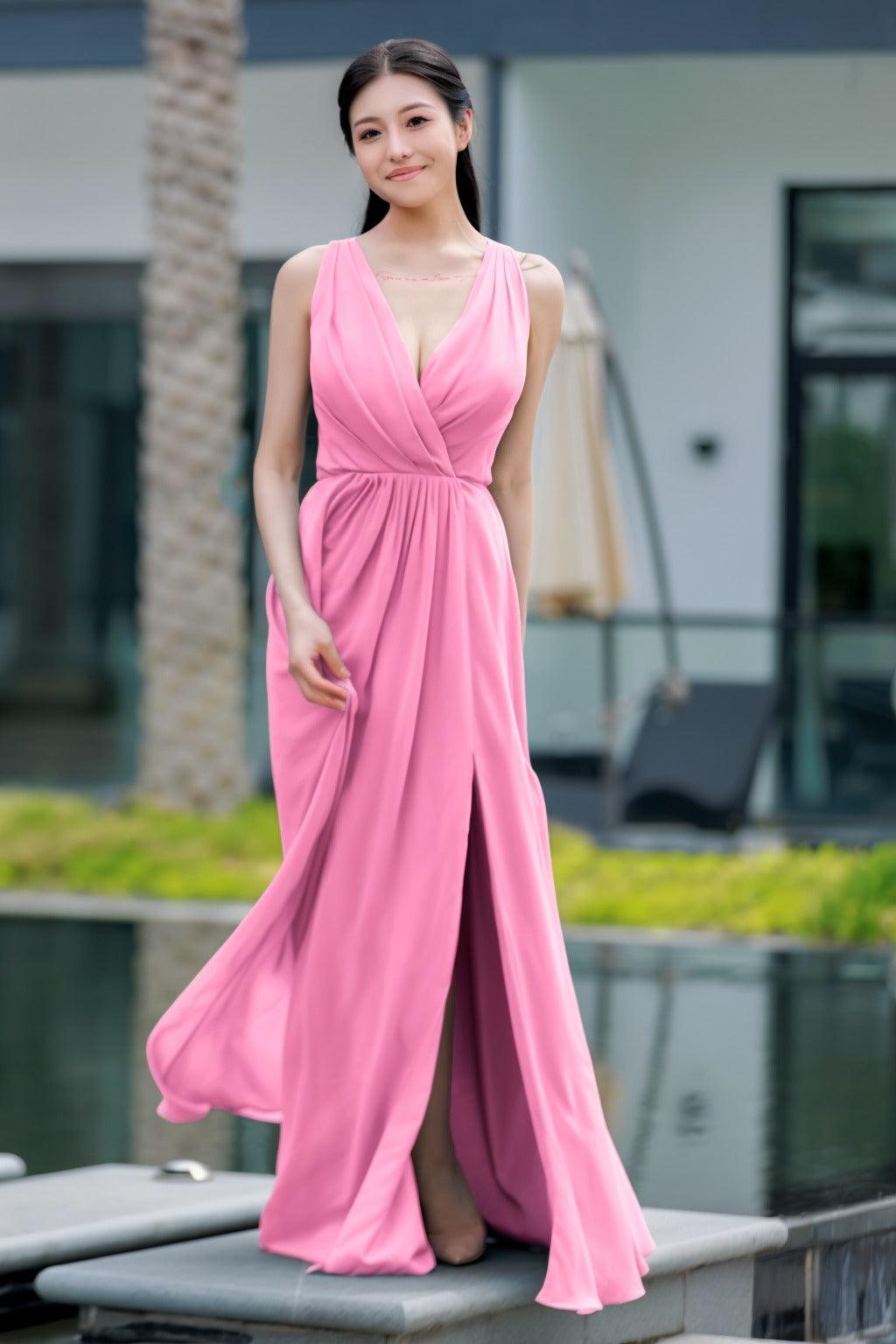 A-Line Floor Length Chiffon Bridesmaid Dress CB0708 - COCOMELODY