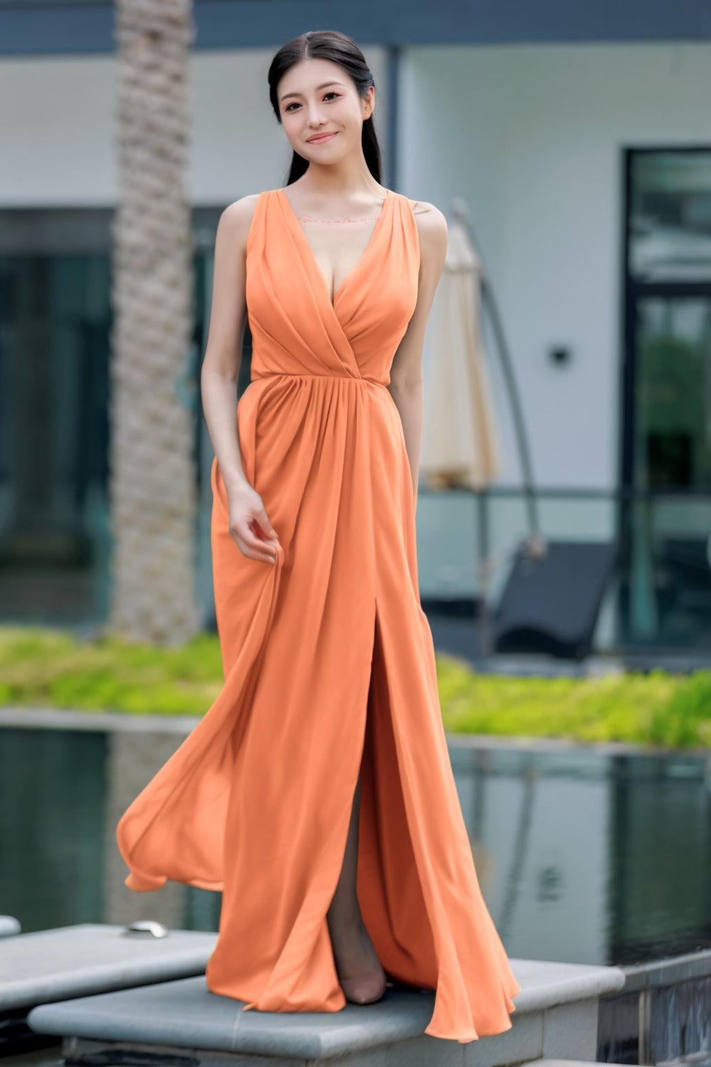 A-Line Floor Length Chiffon Bridesmaid Dress CB0708 - COCOMELODY