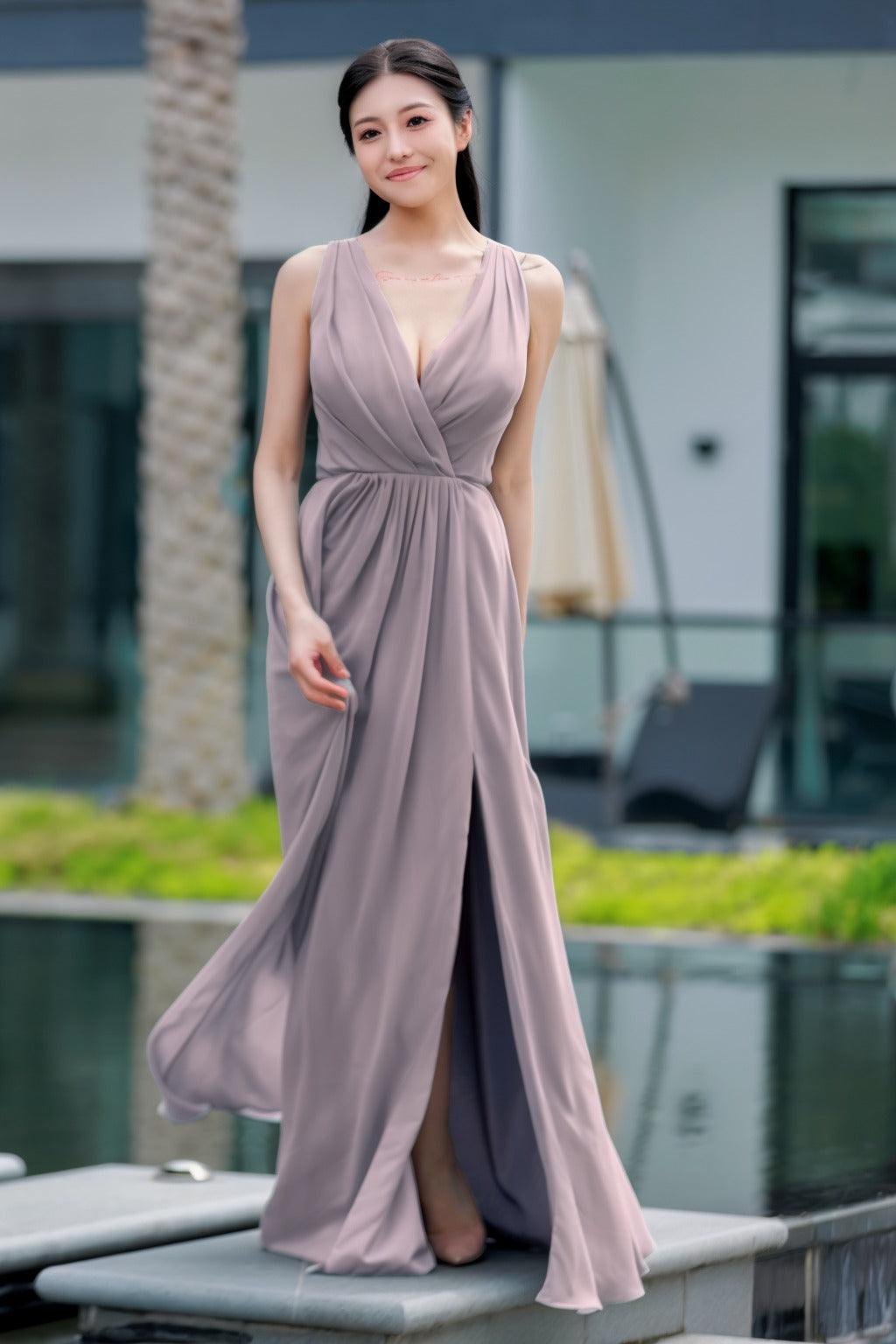 A-Line Floor Length Chiffon Bridesmaid Dress CB0708 - COCOMELODY