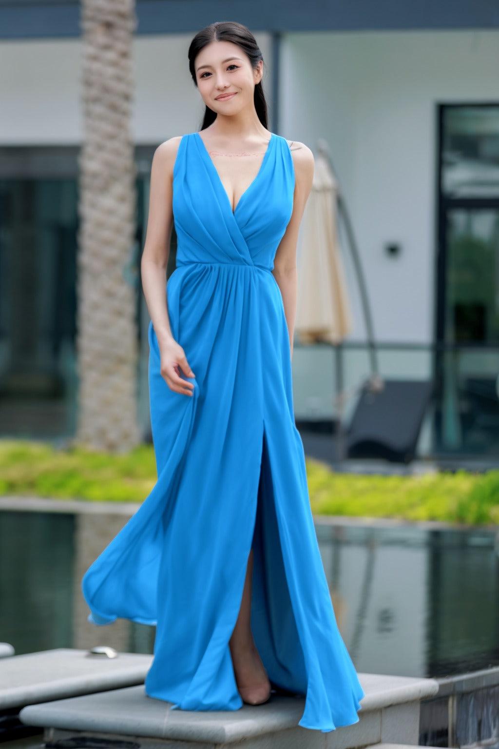 A-Line Floor Length Chiffon Bridesmaid Dress CB0708 - COCOMELODY
