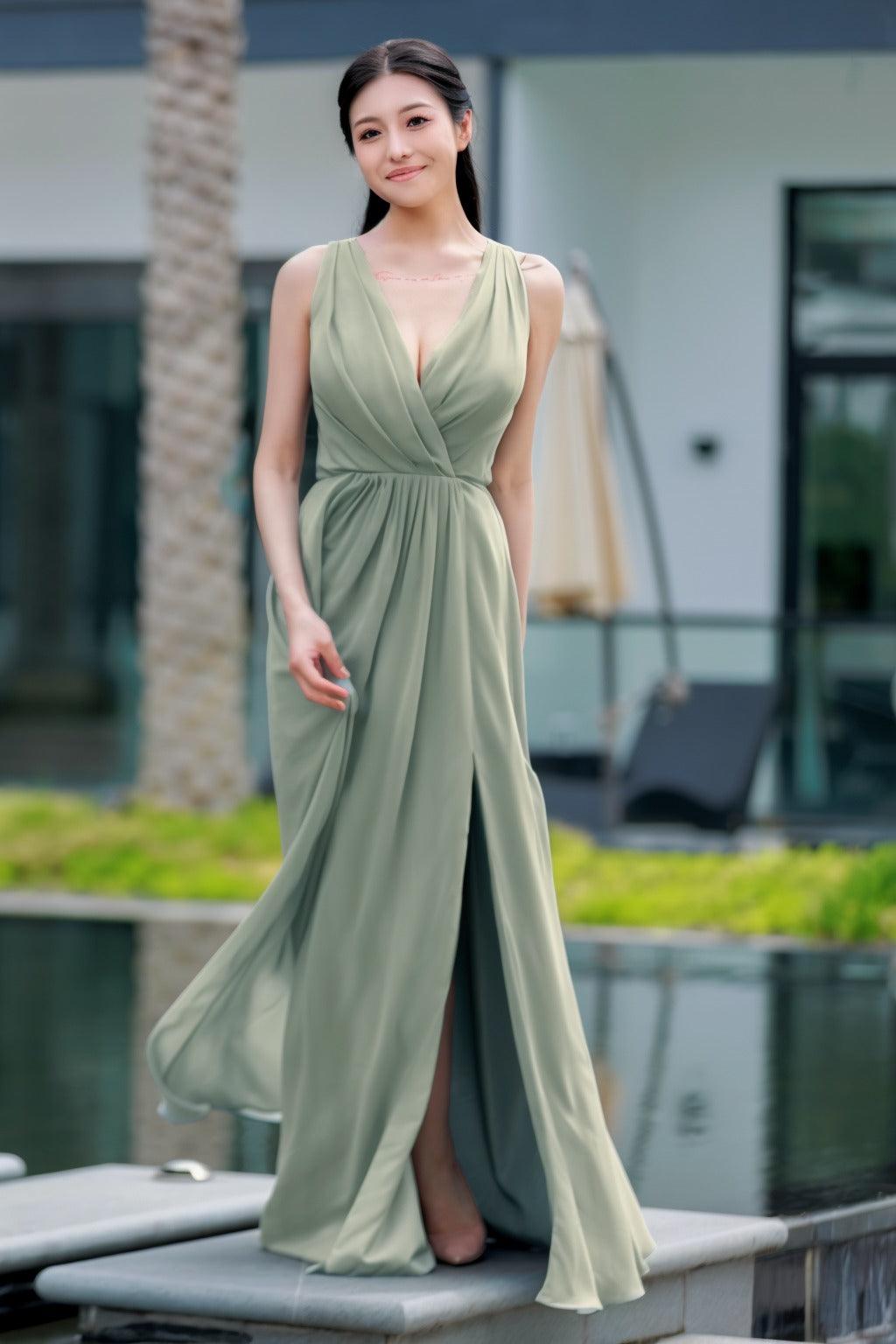 A-Line Floor Length Chiffon Bridesmaid Dress CB0708 - COCOMELODY