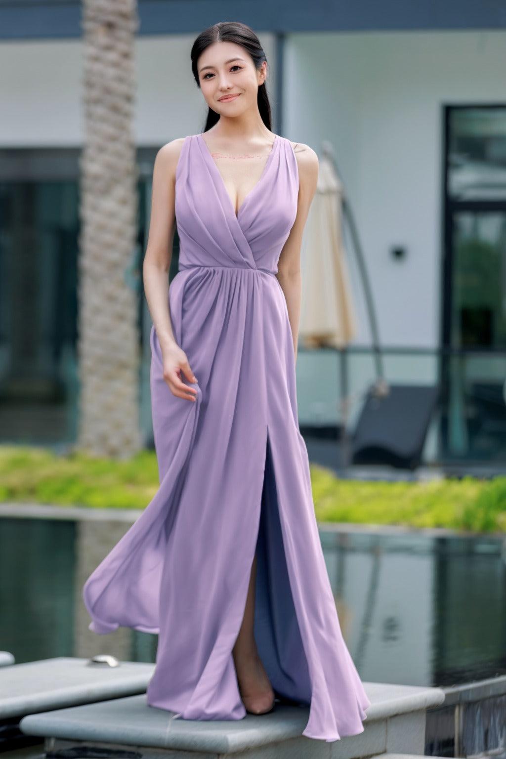 A-Line Floor Length Chiffon Bridesmaid Dress CB0708 - COCOMELODY