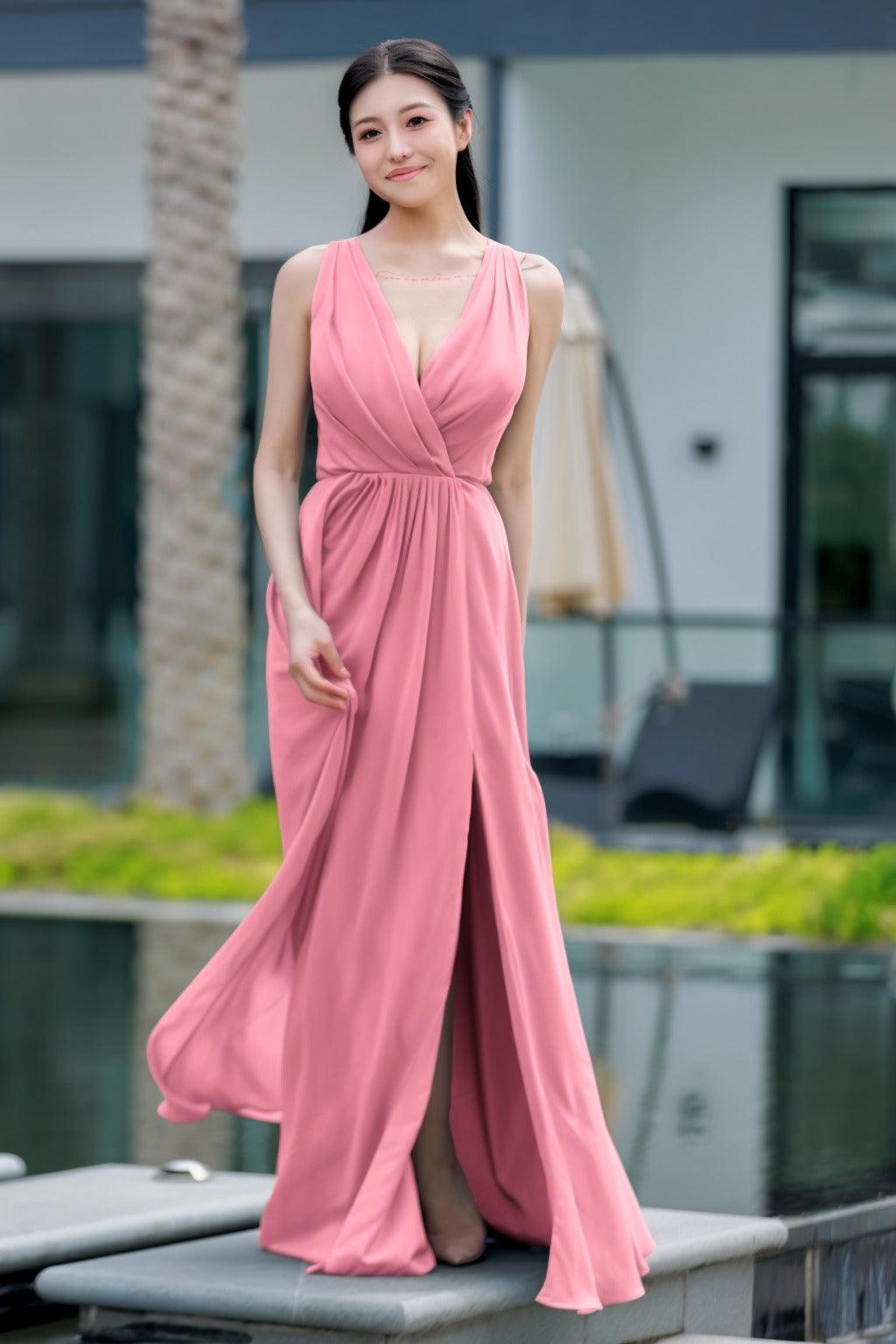 A-Line Floor Length Chiffon Bridesmaid Dress CB0708 - COCOMELODY
