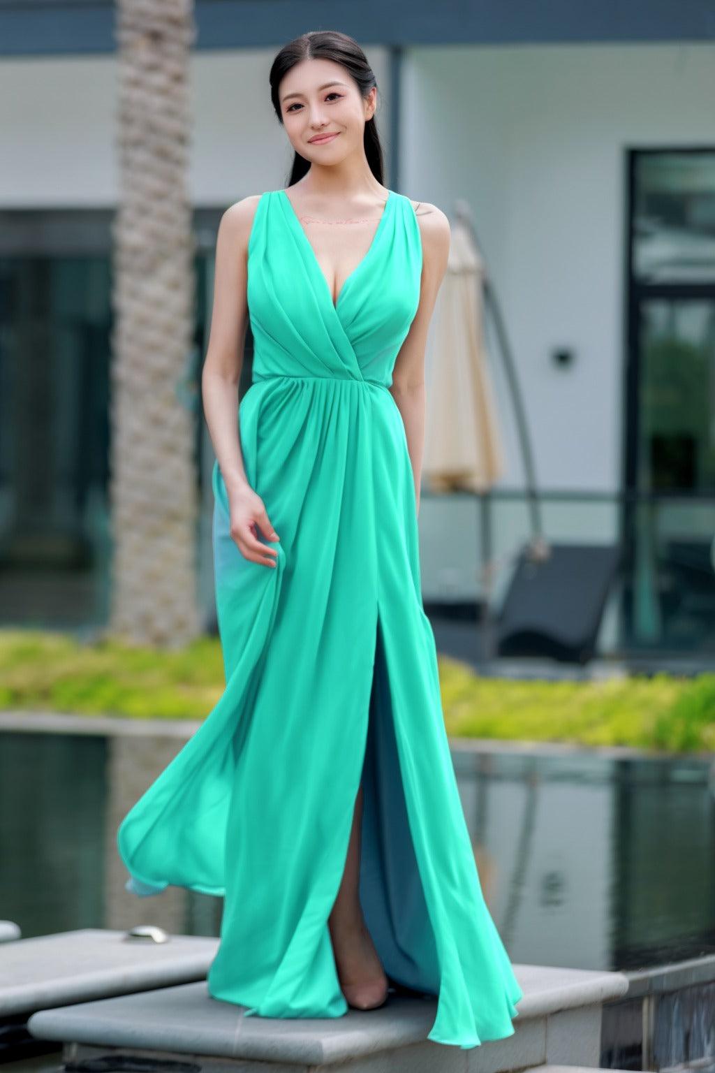 A-Line Floor Length Chiffon Bridesmaid Dress CB0708 - COCOMELODY